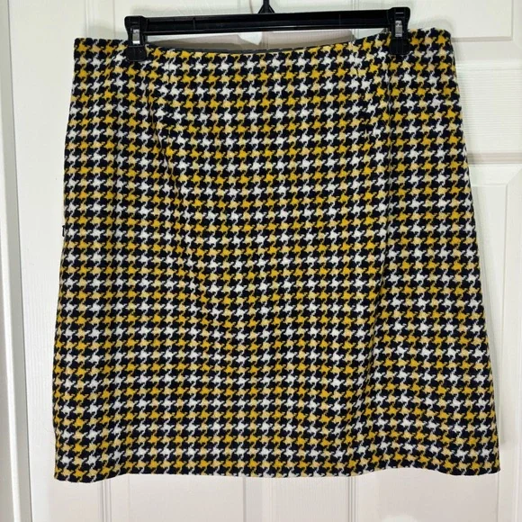 Boden 100% Wool British Tweed Faye Kilt Skirt Navy White Yellow Houndstooth| 14L - Picture 9 of 12